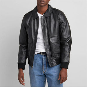 High Quality <b>Men</b> Varsity Vintage Sheep Skin Bomber Zipper Closure <b>Leather</b> <b>Jacket</b> Plus Size Breathable Moto Style Classic Fit - Product Image 1