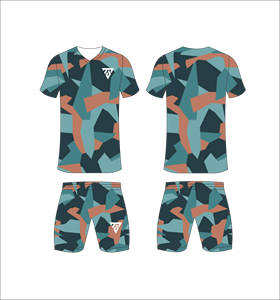 Custom Sublimated Men's <b>Soccer</b> Uniform Set Blue Geometric Pattern V-Neck Jersey Matching Shorts Moisture Wicking Athletic Fit - Product Image 4