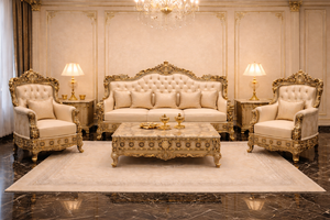 Ensemble de canapés king-size capitonnés en finition dorée d'inspiration palatiale, canapé d'angle en L haut de gamme, mobilier de salon classique haut de gamme Sydney - Product Image 3