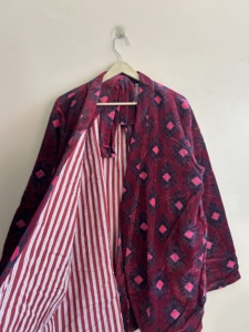Robe kimono en velours à imprimé géométrique pour femme, manches longues, fermeture à ceinture, design automnal - Product Image 6