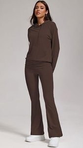Conjunto de Sudadera con Capucha y Pantalones de Felpa para Mujer, 2 Piezas, Color Sólido, Corte Holgado, Casual, Manga Larga, 100% Algodón, Transpirable, 400g - Product Image 5