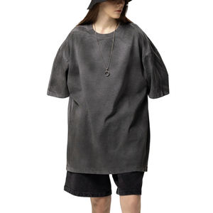 T-shirt vintage rétro pour femmes et jeunes filles, robe courte en jersey tendance, teinture inversée, effet délavé, épaules tombantes, printemps-été, modèle uni - Product Image 3