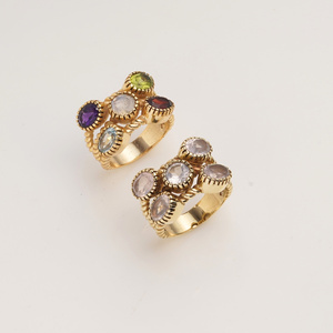 Multi Gemstone Cluster <b>Ring</b> Amethyst Moonstone Peridot Blue Topaz-Modern Brass Unisex <b>Statement</b> <b>Ring</b> Gift for Her - Product Image 6