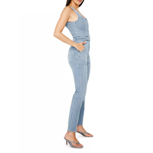 Combinaison streetwear une pièce pour femme, décontractée, coupe courte, en jean tricoté, imprimée, brodée, délavée, personnalisable - Product Image 1