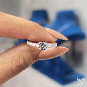 Classic Round Lab Diamond <b>Ring</b> 0.50CT Cathedral Pave Band IGI Certified 10K White Gold <b>Dainty</b> Engagement <b>Ring</b> - Product Image 5