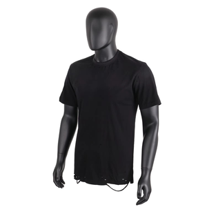 Camiseta de hombre casual de algodón 100% con efecto desgastado, cuello redondo, estilo vintage, lavado, streetwear, bajo sin rematar, negra, OEM - Product Image 1