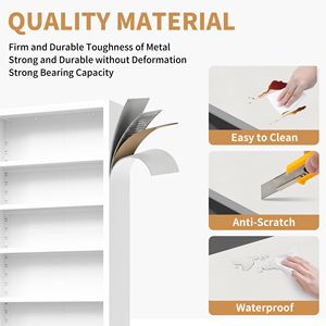 71-Inch Tall Metal Bookcase with 5 Tiers and Door Industrial White 9.2\" <b>Deep</b> Storage Adjustable <b>Shelves</b> - Product Image 6