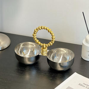Bol de service double en métal avec poignée perlée dorée de qualité supérieure pour une décoration de table luxueuse - Product Image 5