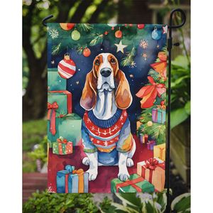 Drapeau de jardin de Noël multicolore Basset Hound Boîte aux lettres décorative Drapeau de cour Bannière pour patio Oeuvre d'art Taille de jardin pour parterres de fleurs - Product Image 3