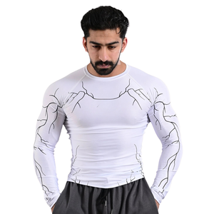 Camiseta de Compresión Personalizada para Hombre, Manga Larga, Diseño Gráfico en Blanco y Negro, Cuello Redondo, Ajustada, para Gimnasio, Entrenamiento, Deporte, Capa Base Deportiva - Product Image 1