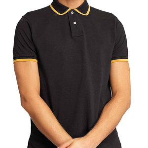 เสื้อโปโลแขนสั้นผู้ชาย สีพื้น ผ้าถัก ทรงปกติ สวมใส่สบาย สีดำ แต่งขอบสีน้ำเงิน ผ้าฝ้ายปิเก้ ระบายอากาศได้ดี - Product Image 3