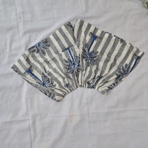 Women's Frill Pajama Set Grey White Broad Stripe Palm Tree Block Print Cotton Tassel Drawstring Waist Tropical Summer Shorts - Product Image 1