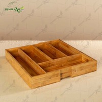 Bandeja Organizadora de Cubiertos Plegable y Portátil de Bambú Pintado a Mano con Laca, Inserto Ecológico Premium para Cajones