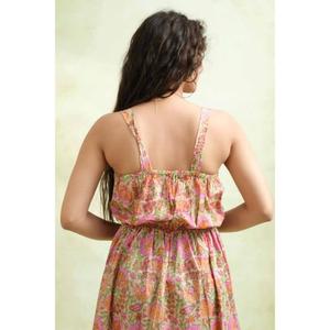 เดรสยาวผ้าฝ้ายพิมพ์ลายบล็อกสำหรับผู้หญิง, เดรสแม็กซี่ทำมือสไตล์โบฮีเมียน, ชุดใส่เที่ยวพักผ่อนฤดูร้อนน้ำหนักเบา - Product Image 6