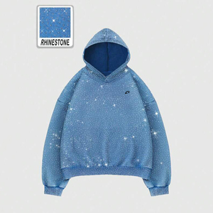 Sudaderas con Capucha de Algodón y Forro Polar con Pedrería en Toda la Superficie, Estilo Oversize para Hombre, Acabado Brillante, Suministro de Marca Personalizada para Streetwear - Product Image 6