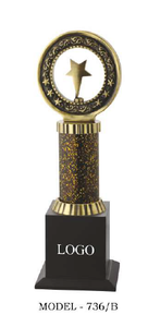 Trophée modèle 736 A B C avec gravure Star Design, trophée sportif durable en métal avec base en bois noir - Product Image 5