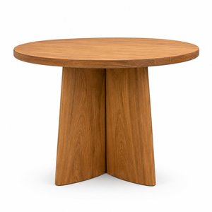 Table à manger scandinave moderne en teck massif, base sculpturale à trois pieds, écologique, imperméable, durable, 2 places, pour école - Product Image 1