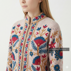 เสื้อแจ็คเก็ตผ้ากำมะหยี่ผสมฝ้ายปักลายดอกไม้สไตล์วินเทจสำหรับผู้หญิงรุ่นใหม่ ระบายอากาศได้ดี เป็นมิตรกับสิ่งแวดล้อม สวยสง่า เหมาะสำหรับฤดูใบไม้ร่วงและฤดูหนาว - Product Image 2