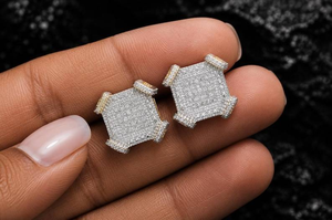 Boutons de manchette Moissanite Iced Out carrés pavés, bijoux de luxe pour homme, accent doré, cadeau de mariage formel, accessoires de déclaration - Product Image 2