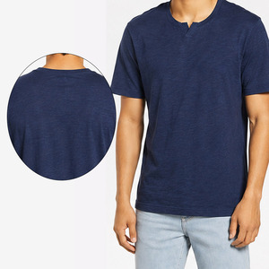 เสื้อยืดคอกลมแขนสั้นผู้ชายทรงปกติ ผ้าฝ้ายสีน้ำเงินล้วน สวมใส่สบาย ระบายอากาศได้ดี เหมาะสำหรับฤดูร้อน - Product Image 5