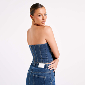 Nouveaux ensembles 2 pièces en jean sexy pour femmes, hauts bustier en denim, style coréen, collection hiver, prix de gros bas, OEM - Product Image 4
