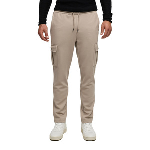 Pantalones Deportivos Beige para Hombre, Cintura Elástica con Cordón, Estilo Casual, Múltiples Bolsillos, Algodón de Peso Medio, para Otoño - Product Image 1
