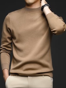 Pull en polaire d'hiver pour homme, col rond, manches longues, couleur unie, mélange polyester/coton, coupe régulière, coupe-vent et écologique - Product Image 5