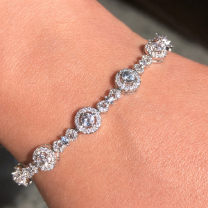 Vintage 7' Inch Long Tennis Wedding Bracelet 7 Carat Round Cut VVS1 <b>Gold</b> <b>Plated</b> Silver IGI Certified - Product Image 4