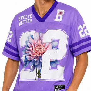 Maillot de football américain 2026 personnalisé à motif floral violet en maille, col en V oversize, vêtement de sport sublimé, streetwear, fabricant - Product Image 6