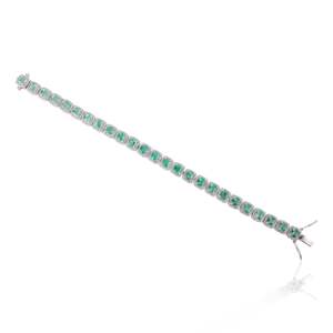 NOVA Fine Charm Bracelet 18K Gold Plated Chain & Link Cushion Shaped Emerald and Diamond Cluster Art Deco Party - Product Image 6