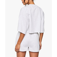 Ensemble décontracté pour femme : T-shirt court à épaules tombantes et short à taille élastiquée, cousu à la machine, haute qualité