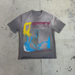 T-shirts pour hommes personnalisés, coupe carrée courte, en tissu épais, style oversize, vintage, délavé à la pierre, avec impression en relief et couleur contrastante - Product Image 5