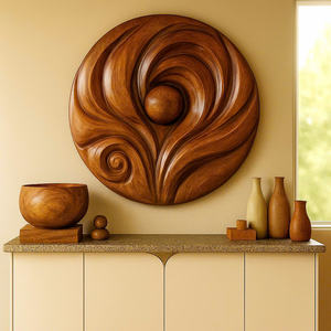 Sculpture murale Art Déco artisanale en bois organique de luxe, décoration murale pour salon, cadeau de pendaison de crémaillère - Product Image 4