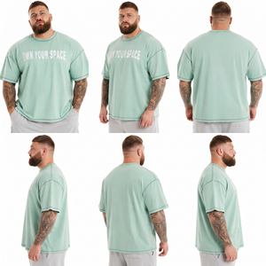 Plus Size Men's T-Shirt Short Sleeve O-Neck Cotton Jersey Casual Tee Letter Embroidered Front Contrast Seam Men Oversized Tee - Product Image 5