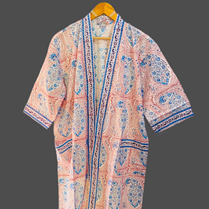 Cotton Casual Kimono Wholesale Summer Long Printed Robe Unisex Cotton Kimono Robe Soft Bath Robe Wrap Dress Handmade Loose Robe - Product Image 1
