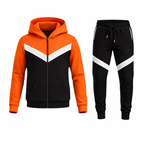 Conjunto Deportivo Informal para Hombre, Sudadera con Capucha en Contraste Naranja y Negro, Chaqueta con Cierre y Pantalones Jogger Ajustados, para Gimnasio y Fitness - Product Image 2