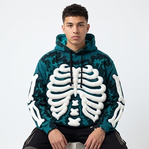Sudadera con Capucha Unisex Dumela, Diseño de Esqueleto, Corte Holgado, Estilo Gótico Urbano, Impresión Digital, 100% Algodón - Product Image 2