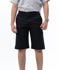 Pantalones Cortos Cargo de Algodón Negro para Hombre, Cintura Media, Casuales, Sólidos, Transpirables, con Bolsillos - Product Image 1