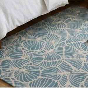 Tapis rectangulaire moderne à motifs abstraits bleu et blanc en polyester antidérapant pour salon, prix de gros - Product Image 6