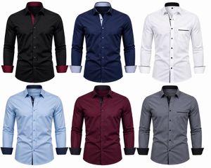 Men's Custom Shirt Full Sleeve Breathable Polyester/Cotton Stand Collar Horn <b>Button</b> Eco-Friendly Casual Uniform OEM ODM Solid - Product Image 6