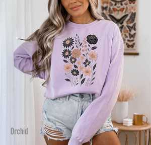 Sudadera con estampado floral para mujer, cuello redondo, manga larga, informal, mezcla de algodón, tops estampados, venta al por mayor, ropa personalizada - Product Image 1