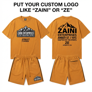 ZAINI Men's Summer Casual T-Shirt Shorts <b>Set</b> 280 GSM <b>Knitted</b> 100% Polyester ODM Breathable Fabric Hand Embroidery Logo Front - Product Image 1