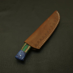 Cuchillo Utilitario de Hoja Fija de Acero de Damasco con Mango de Madera Pakka Tricolor, para Caza, Camping y Uso Industrial - Product Image 6
