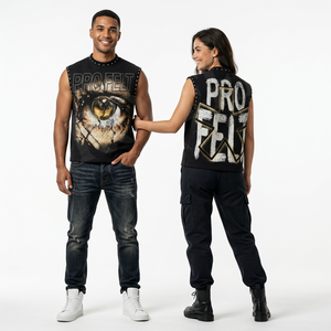 Relaxed Fitted Whole Sale Graphic Sleeveless Tank Top Custom Print Streetwear Muscle Shirt Punk Style <b>Studded</b> Shoulder OEM ODM - Product Image 2