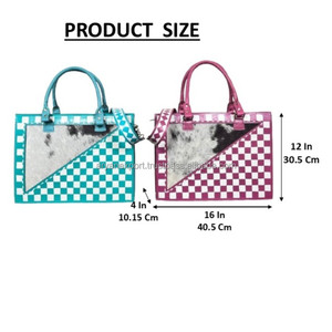 Sacs à main tendance en cuir véritable à carreaux, sacs fourre-tout en cuir de vachette à poils, sacs à bandoulière pour femmes avec sangle réglable pour un usage quotidien - Product Image 2