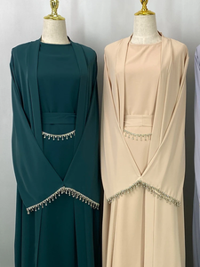 Vestido Abaya musulmán Nida negro con cadena de cristal, conjuntos islámicos elegantes, vestidos de noche largos para mujer, caftán marroquí de Dubái - Product Image 1
