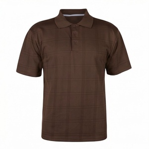 Polo à manches courtes en tissu écossais marron pour homme, coupe classique, décontracté, avec boutons - Product Image 1