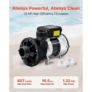 Pompe de spa 1,5 CV 110 V pour spas et baignoires, port de 1,5 pouce, débit max. 107,5 GPM, hauteur de refoulement max. 16,5 m, 100 % pompe de piscine - Product Image 2