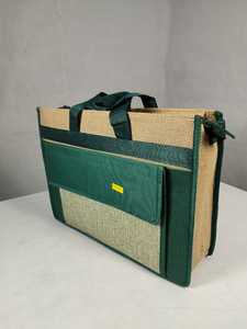 Eco Friendly Jute Laptop Messenger Crossbody Adjustable Multiple Front Pockets Durable Handles <b>Reusable</b> Office Carry Bag - Product Image 4