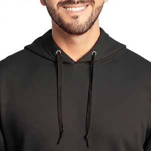 Sweat à capuche noir pour homme, couleur unie, avec poche kangourou, manches longues, streetwear quotidien, mode hiver - Product Image 1